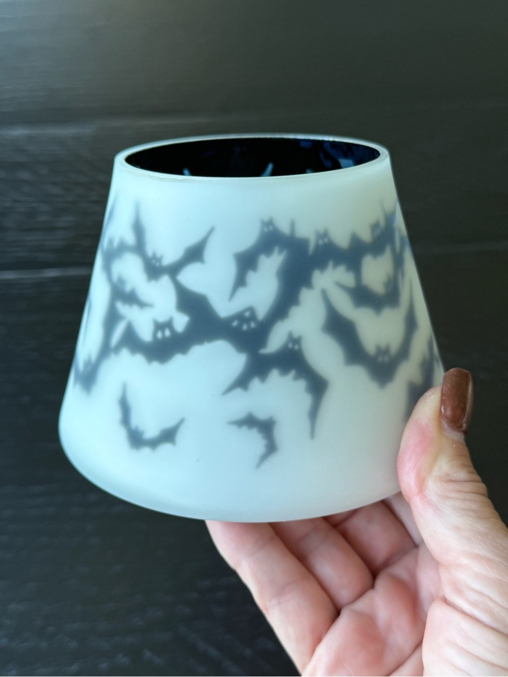 White Glass Bat Silhouette Candle Shade - Home Art